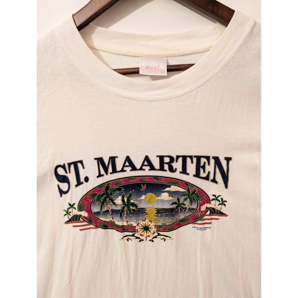 Best St. Maarten T-Shirt Mens XL White Good Vintage 90s Souvenir Graphic Tee